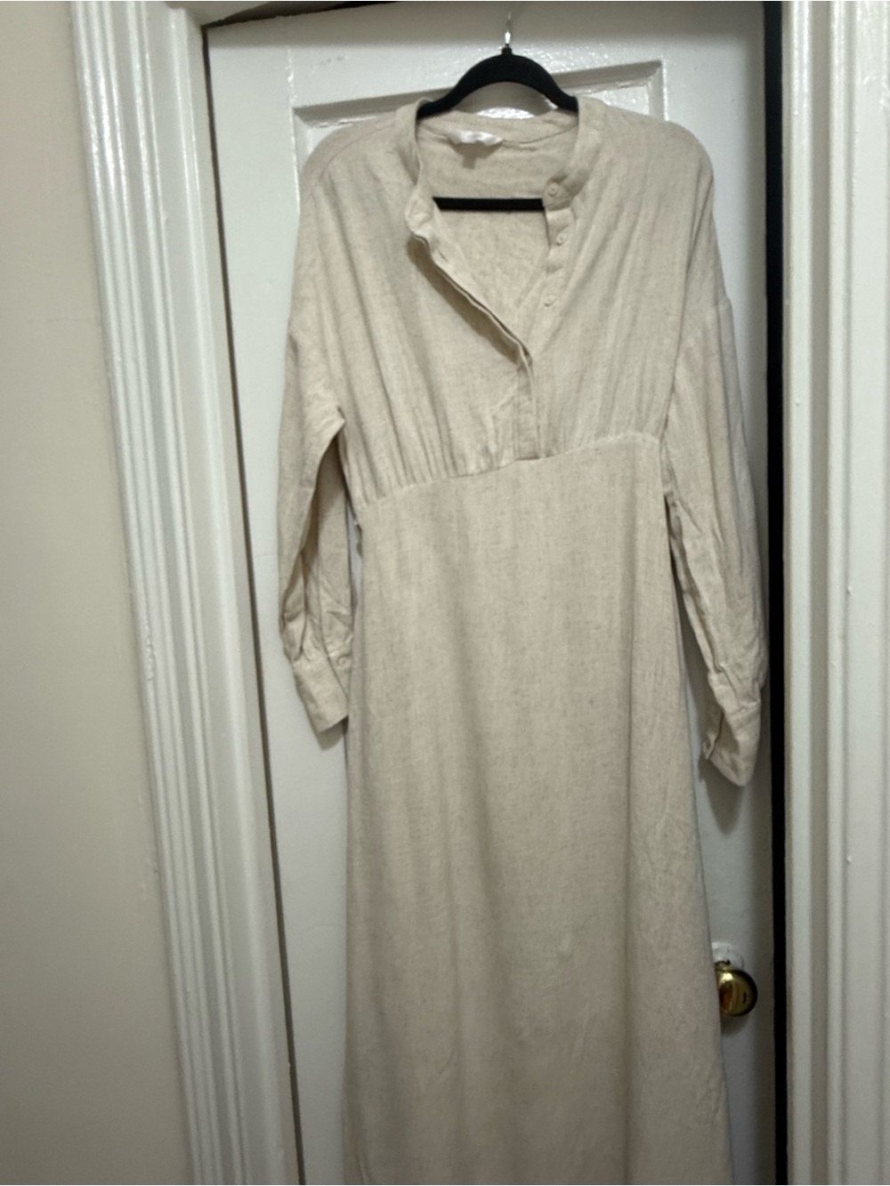 Cream Long Sleeve Maxi Dress - Classic Linen-Blend